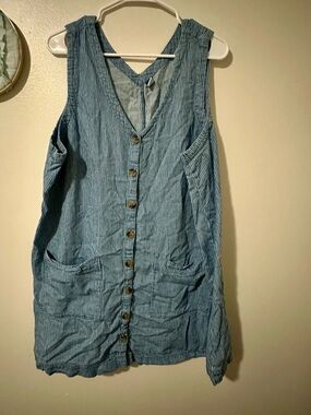 Old Navy Light Blue and White Striped Sleeveless Button Dress